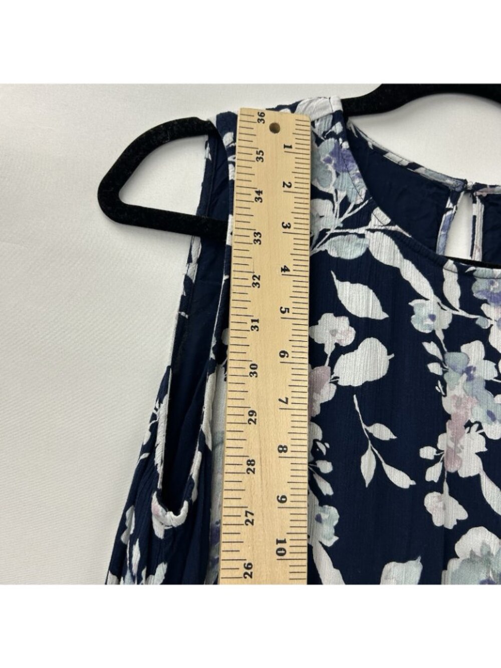 J. Jill Sleeveless Maxi Dress Womens M Navy Blue Floral Crewneck 100% Rayon - Picture 6 of 16